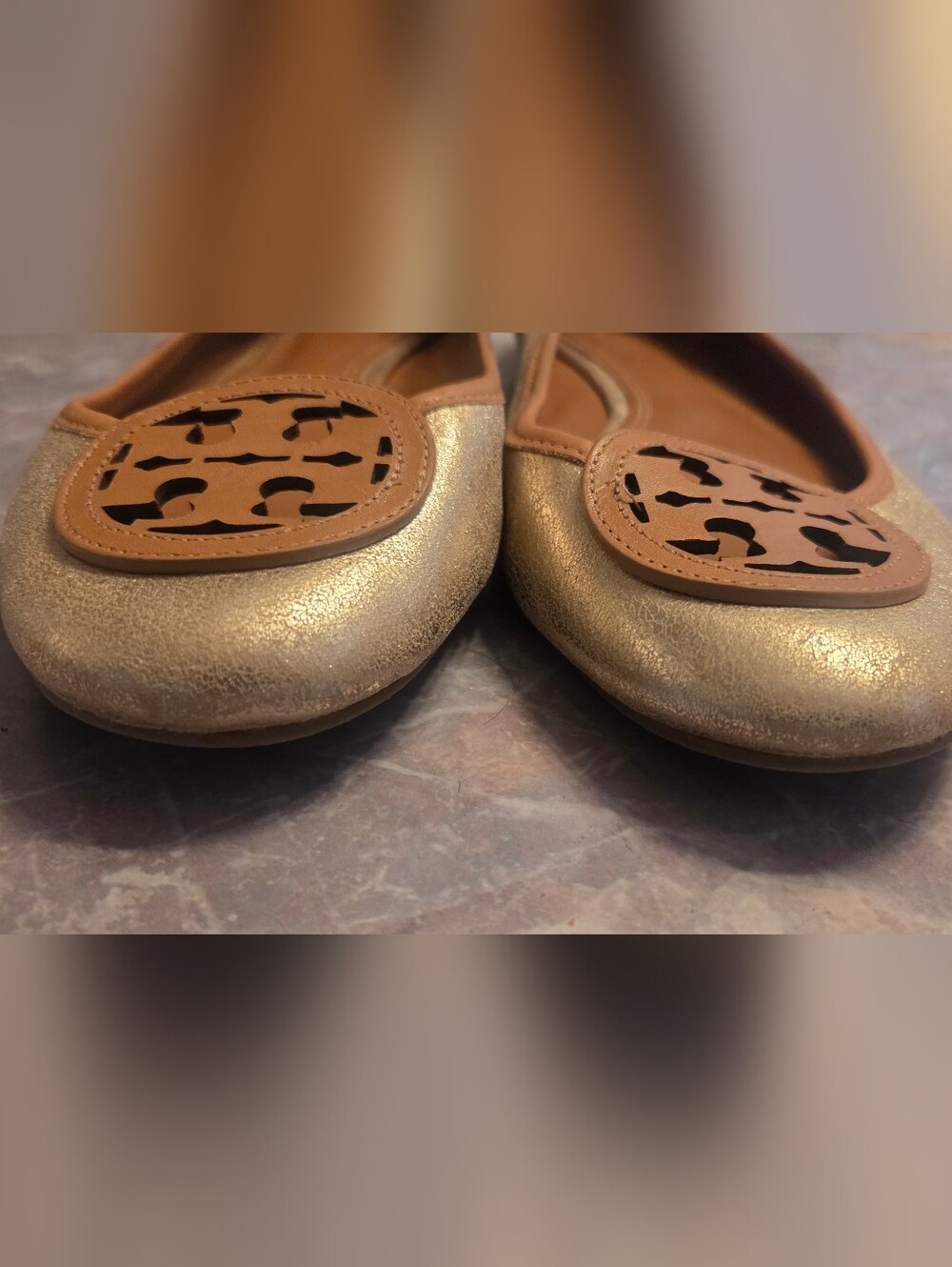 Tory Burch Metallic Gold Leather Ballet Flats - Picture 2 of 6